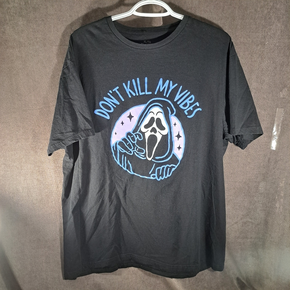 Scream Ghost Face "Don't Kill My Vibes" Black Humourous Graphic Tee VG- XL